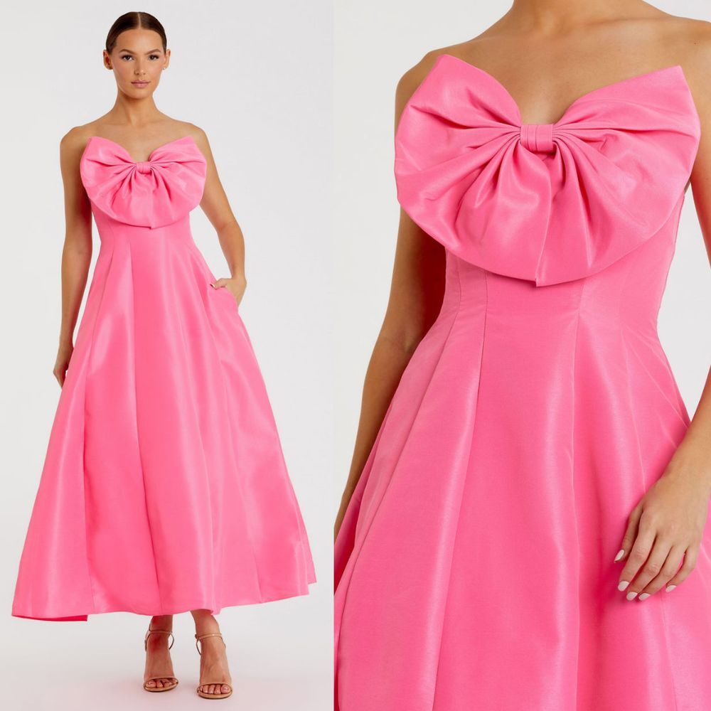 Mac Duggal NEW Pink Strapless A-Line Tea Length Statement Bow Dress - Size 4